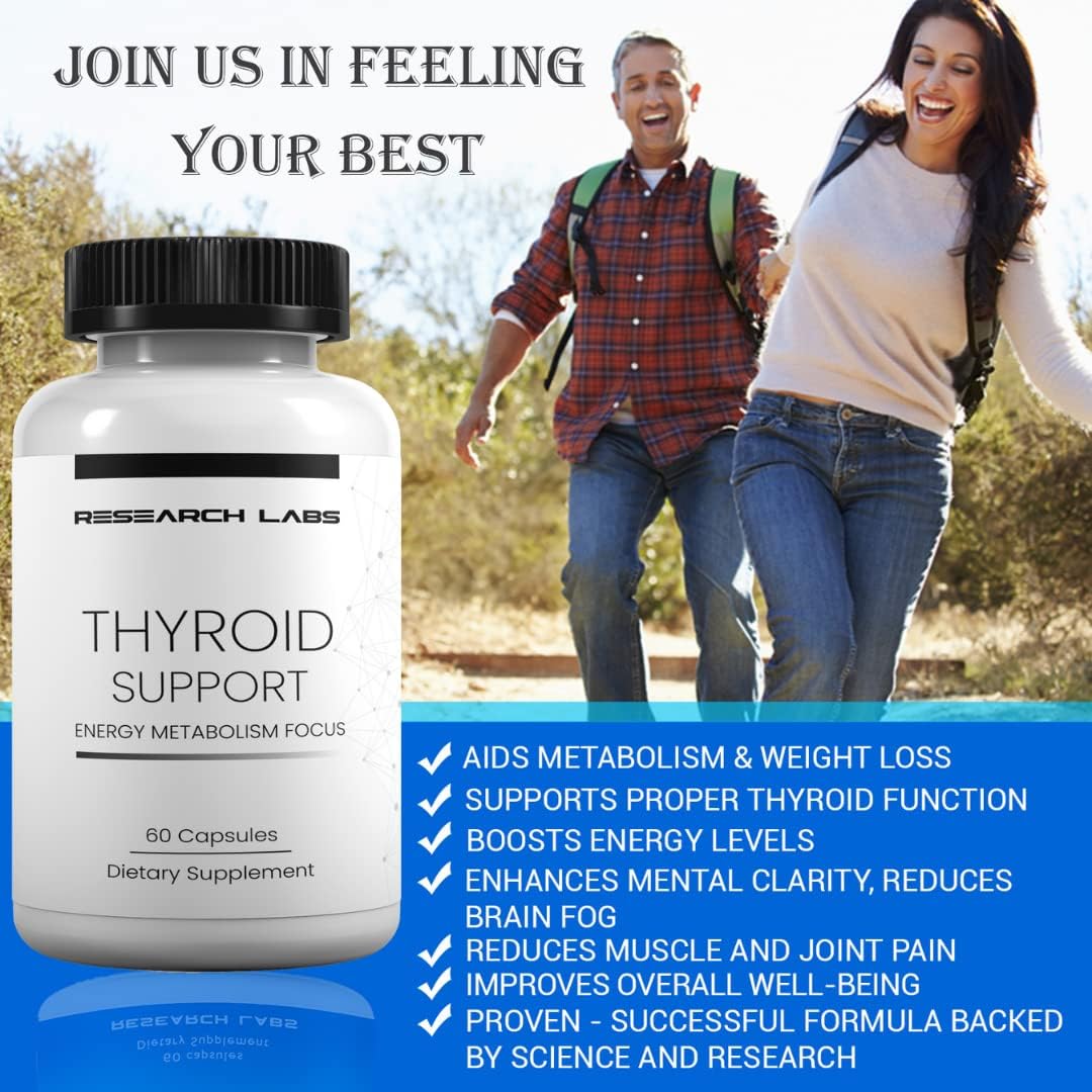 Research Labs Thyroid Support + Iodine Supplement - Energy, Metabolism, Focus (120 Total Capsules) - 2 Pack. Supports Proper Hormone Levels for Overall Well-Being. Made in USA.