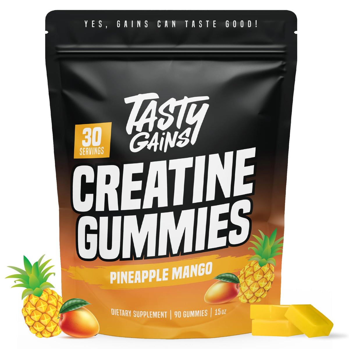 TASTY GAINS Creatine Gummies - 90g of Creatine Monohydrate - Workout Supplements - Build Muscle & Boost Strength for Men & Women - Made in USA - Non GMO - (Large, Strawberry Creamsicle Flavor)
