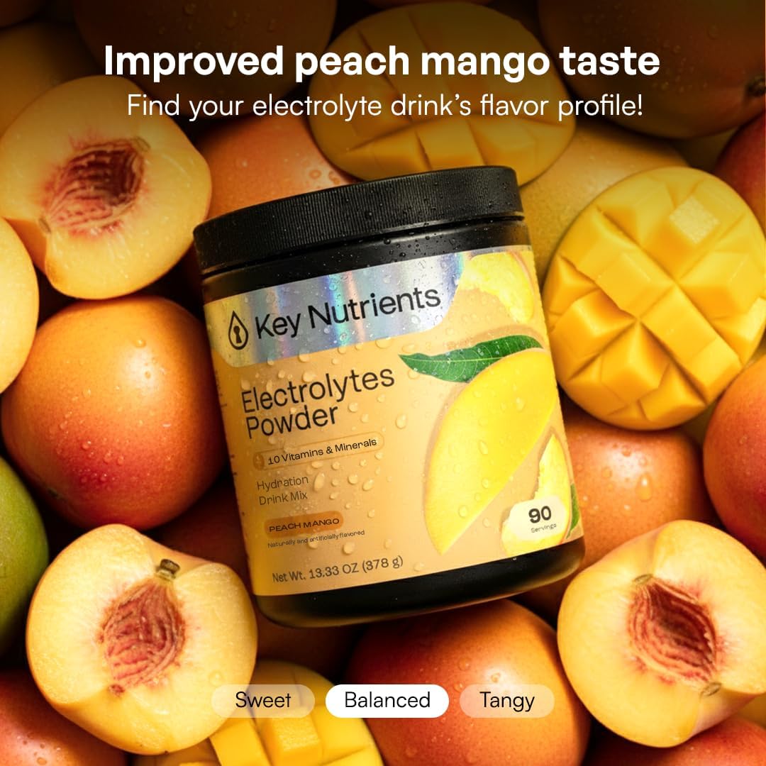 KEY NUTRIENTS Electrolytes Powder Bundle, Tropical Peach Mango 90 Servings Jar + Juicy Watermelon 20 Count Packets, Sugar Free Hydration Travel Drink Mix with Vitamins & Minerals, No Calories