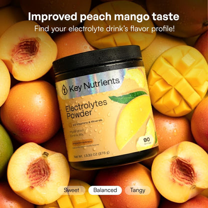 KEY NUTRIENTS Electrolytes Powder Bundle, Tropical Peach Mango 90 Servings Jar + Juicy Watermelon 20 Count Packets, Sugar Free Hydration Travel Drink Mix with Vitamins & Minerals, No Calories