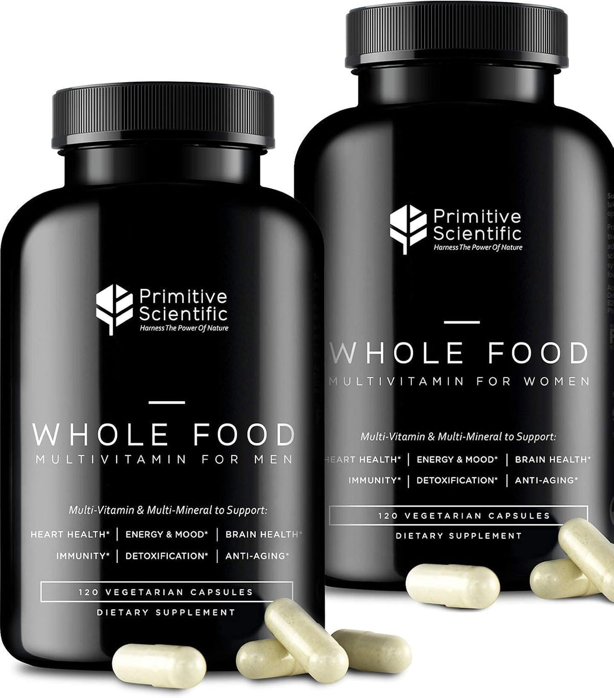 Primitive Scientific Whole Food Men & Women’s Supplement for Holistic Health (Bundle) | Women’s Multivitamins (120 Capsules) + Men’s Multivitamins (120 Capsules) |Full-Spectrum, 100% Natural, Non-GMO