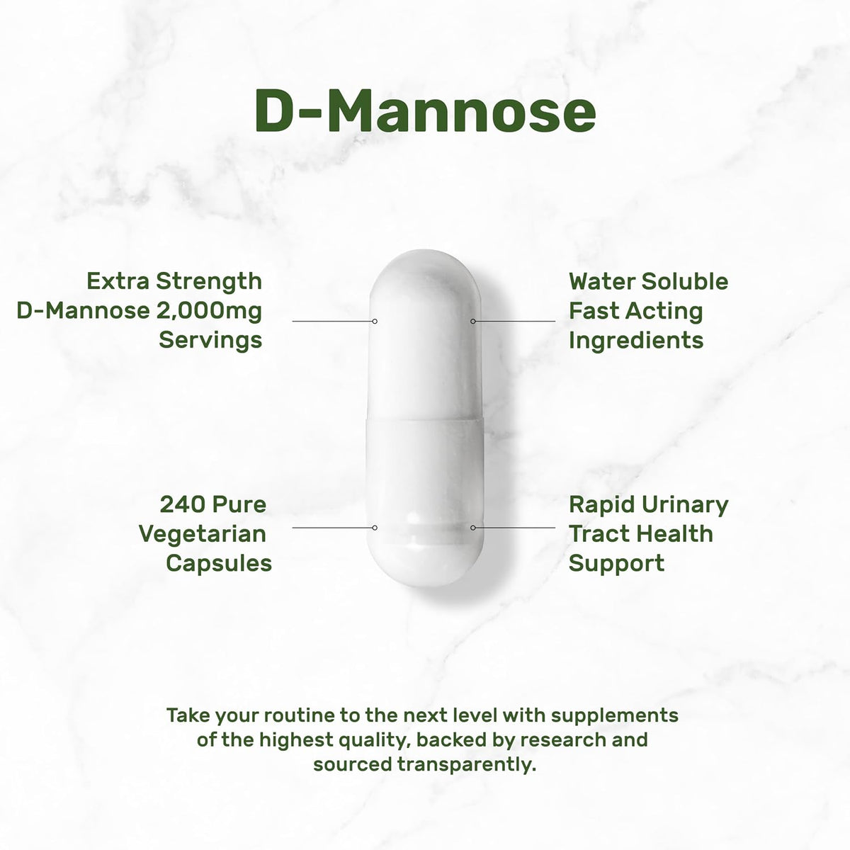 DEAL SUPPLEMENT D Mannose 500mg Capsules (2,000mg Per Serving), 240 Veggie Pills – Fast Acting Water-Soluble Form – Extra Strength Urinary Tract (UTI) Health Support – Non-GMO, Vegan Friendly