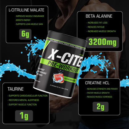 X-CITE Pre-Workout by ATHLEAN-X - Enhanced Formula with Beta-Alanine, Creatine & Caffeine for Ultimate Energy, Endurance, Focus & Muscle Pump, NSF Certified for Sports (Cherry Lemon Ice)