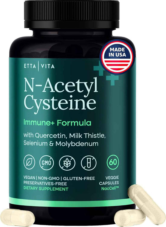 Etta Vita Vegan Liver Detox & Cleanse - NAC Supplement N-Acetyl Cysteine 600mg with Quercetin, Milk Thistle, Molybdenum & Selenium, N-Acetyl-Cysteine Capsules for Immune Support & Respiratory
