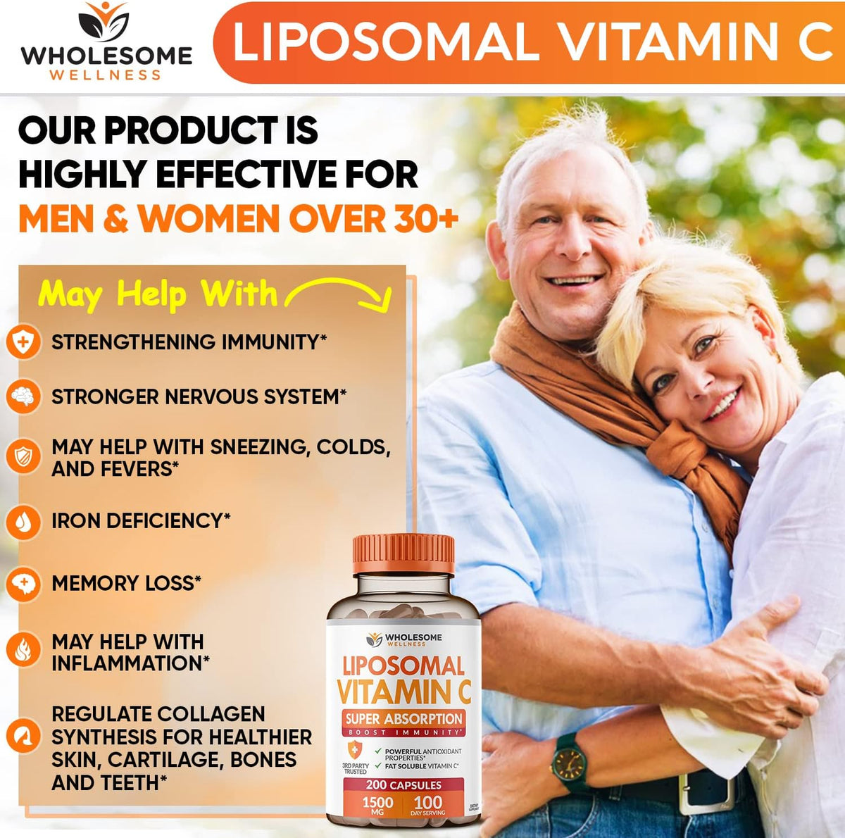 Wholesome Wellness Liposomal Vitamin C Capsules (200 Pills 1500mg Buffered) High Absorption VIT C + Whole Food Multivitamin for Women - Natural Multi Vitamins, Minerals, Organic Extracts Bundle