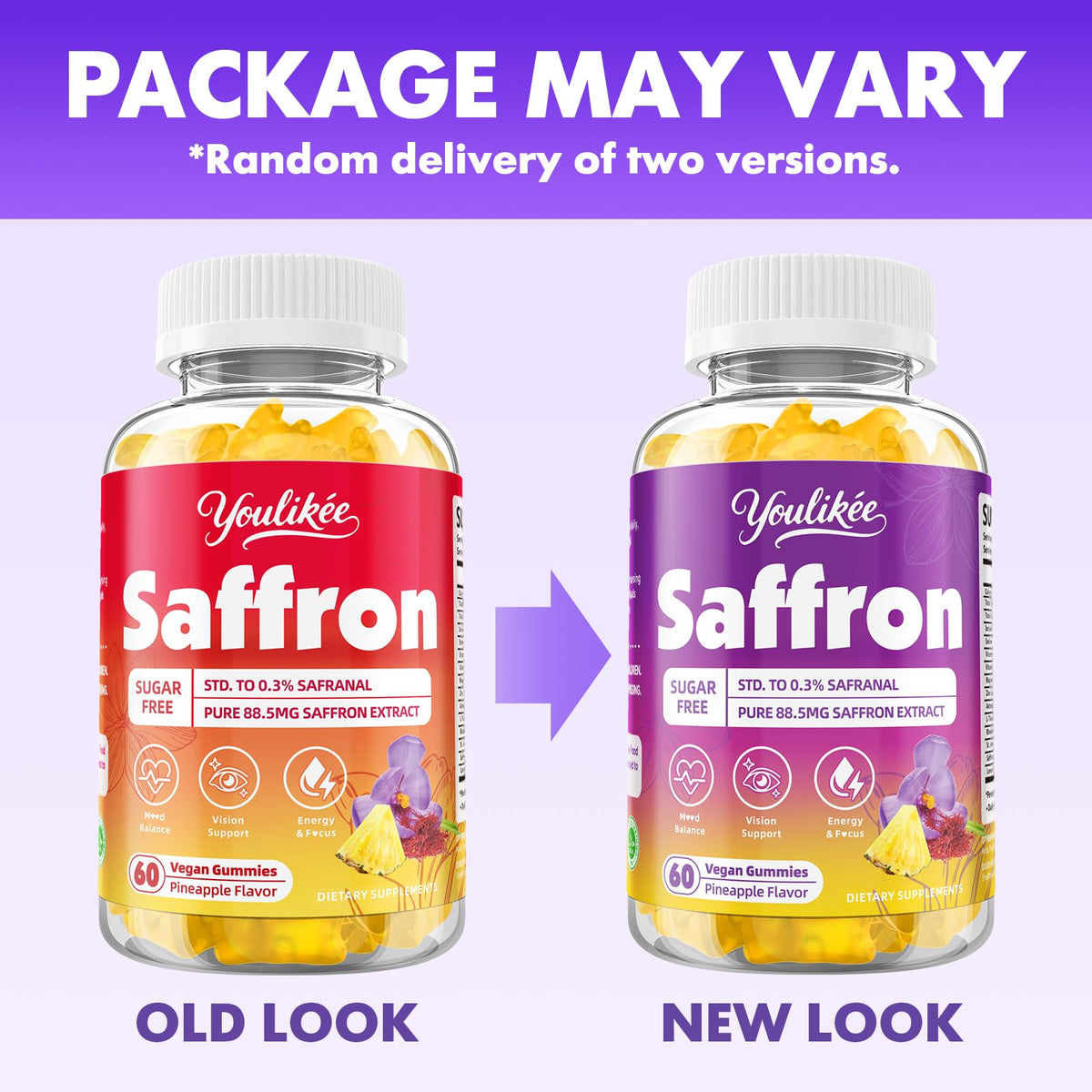 Saffron Gummies 88.5mg, Pineapple Flavor, 60 Count