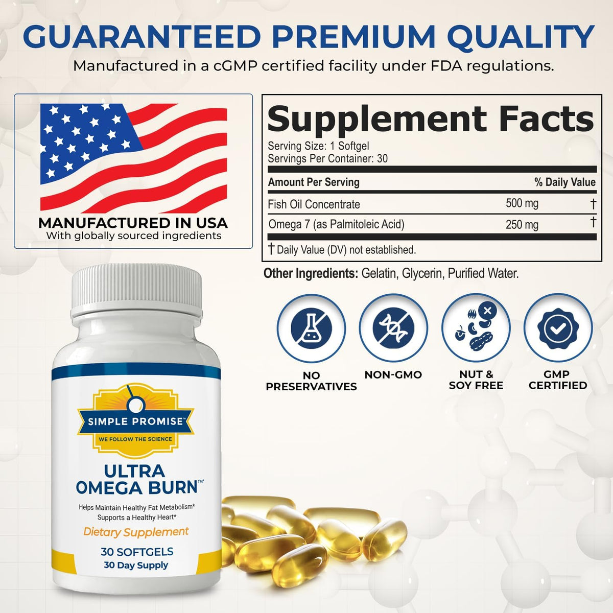 Ultra Omega Burn - Omega-7 Softgels for Women and Men - Palmitoleic Acid | Marine Lipid Softgels, Metabolic Health Support, Palmitoleic Blend, Simple Once-Daily Routine, Non-GMO