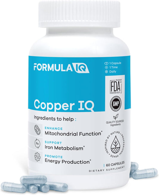 Suplement Product​Formula IQ - Copper IQ - High Absorption Albion Bisglycinate Mineral for Energy Production & Iron Metabolism Support, Chelated Supplement, 60 Veggie Capsules - PureBliss USA