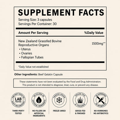 Primal Being Grassfed Beef Female Vitality Supplement- Supports Hormonal Health, Fertility, Inflammation, Energy - 90 Capsules, 1500mg per Serving