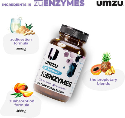 UMZU zuEnzymes Digestive Enzyme Supplement, 30 Day Supply | 21 Enzyme Blend, Lipase, Protease and Amylase, Supports Digestion, Gut Health, Nutrient Breakdown and Digestive Wellness
