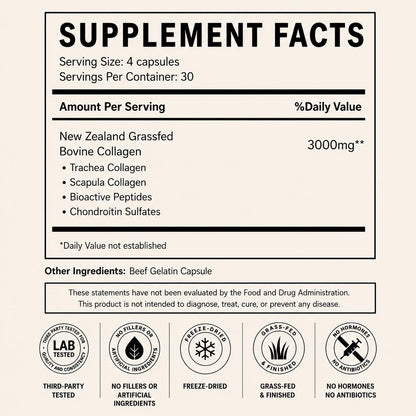 Primal Being Grassfed Beef Cartilage Collagen (Type I-V & XI)- Supports Hair, Skin, Nails, Joint Health, Immunity, Digestion, Post Exercise Recovery - 120 Capsules, 3000 mg per Serving