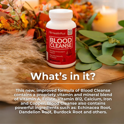 Health Plus Blood Cleanse Herbal Supplement, 90 Capsules, 45 Servings | Gluten free herbal ingredients; supports healthy blood circulation and everyday overall wellness