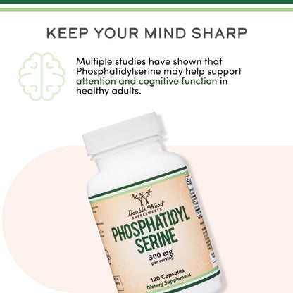 PhosphatidylSerine Supplement 300mg Per Serving, 120 Capsules (Phosphatidyl Serine Complex) by Double Wood