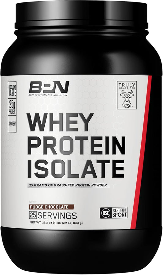 BARE PERFORMANCE NUTRITION, BPN Whey Protein Isolate, Fudge Chocolate, 25g Protein per Serving, 25 Servings