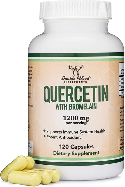 Quercetin with Bromelain - 96% Highly Purified - 120 Count (1,200mg Servings) - Supports Healthy Immune Functions in Men and Women (Vegan Safe, Third Party Tested, Gluten Free) by Double Wood
