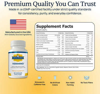 Verimind - Brain Supplement Capsules for Memory and Focus - DHA and Bacopa | Nootropic Formula, Recall and Clarity Support, Phosphatidylserine Blend, Simple Once-Daily Routine, Stimulant-Free