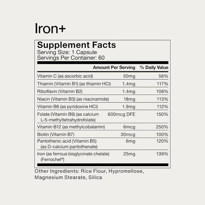 Momentous Iron+ with Vitamin C & Vitamin B Complex - Ferrochel Iron Capsules for Foundational Health Support - NSF Certified for Sport - Gluten-Free - 60 Servings