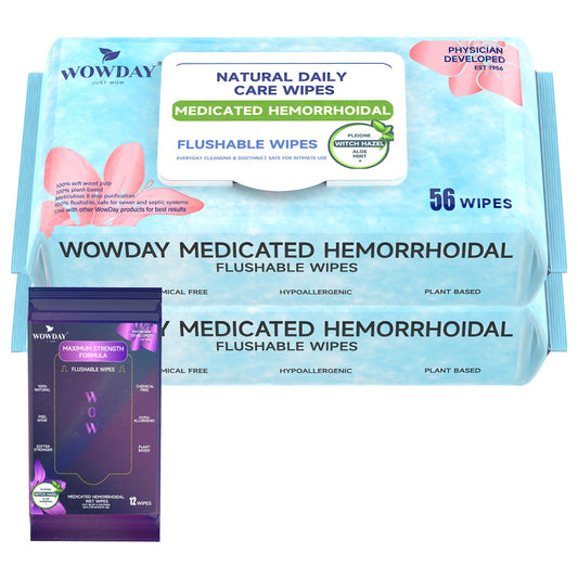 Wowday Flushable Hemorrhoid Wipes | Medicated Witch Hazel Wipes Ph Balanced | 112 Count Natural Fragrance Free Adult Hemorrhoids Witch Hazel Wipe for Butt Itch WowDayBuy Supplements Australia