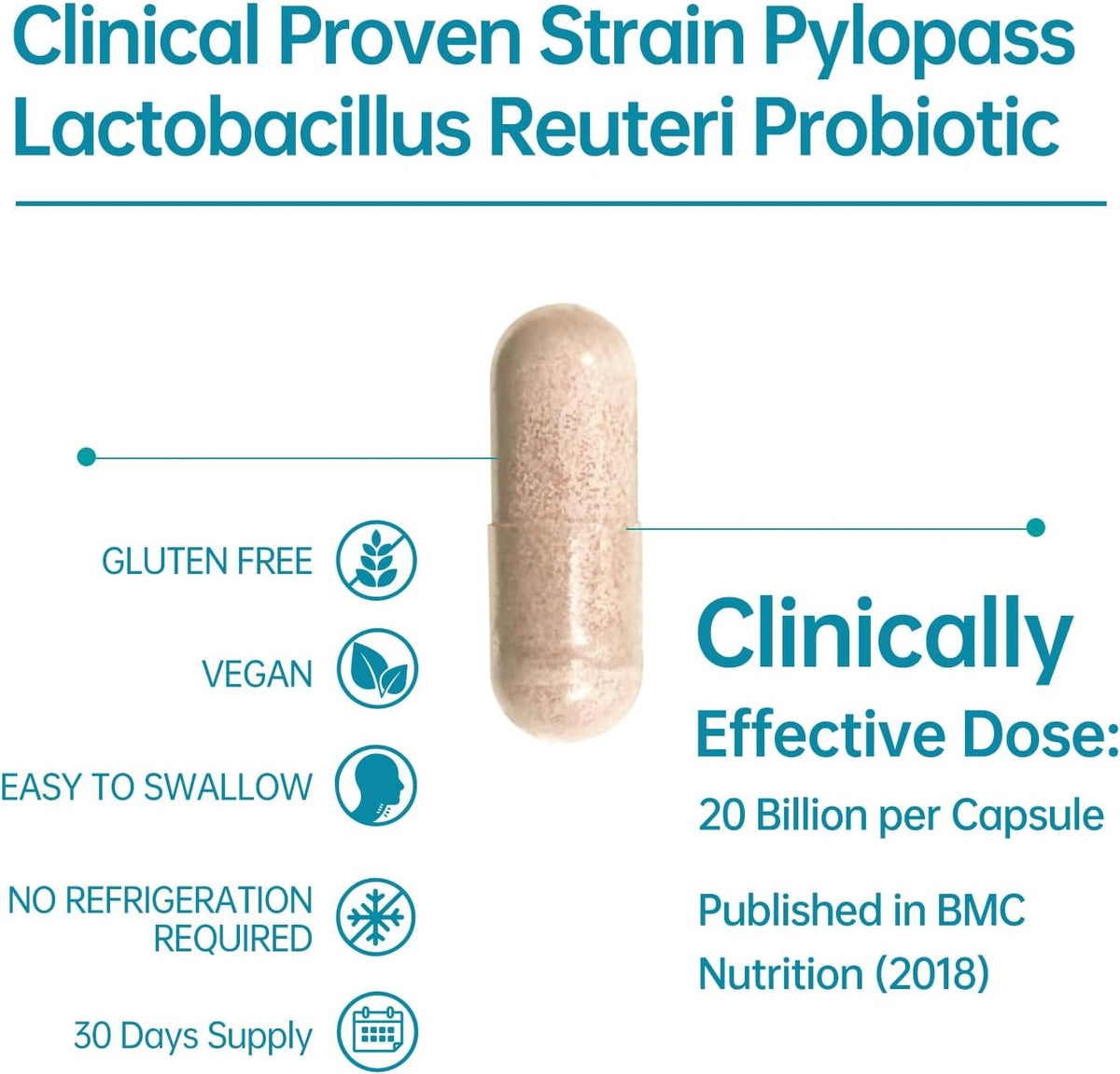 5-in-1 High Potency H. Pylori Probiotic, 1 Per Day - Supports Gastric Lining Integrity, Occasional Indigestion, Acid Comfort - Pylopass Lactobacillus Reuteri, Gluten Free, Vegan, 30ct, Made in Germany