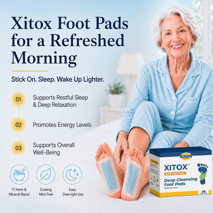 Simple Promise Xitox Foot Pads, Herbal Foot Patches for Nighttime Routine, Rejuvenates Your Body for Restful Sleep, Contains Bamboo Vinegar & Tourmaline, Easy Adhesive Application, 30 Count