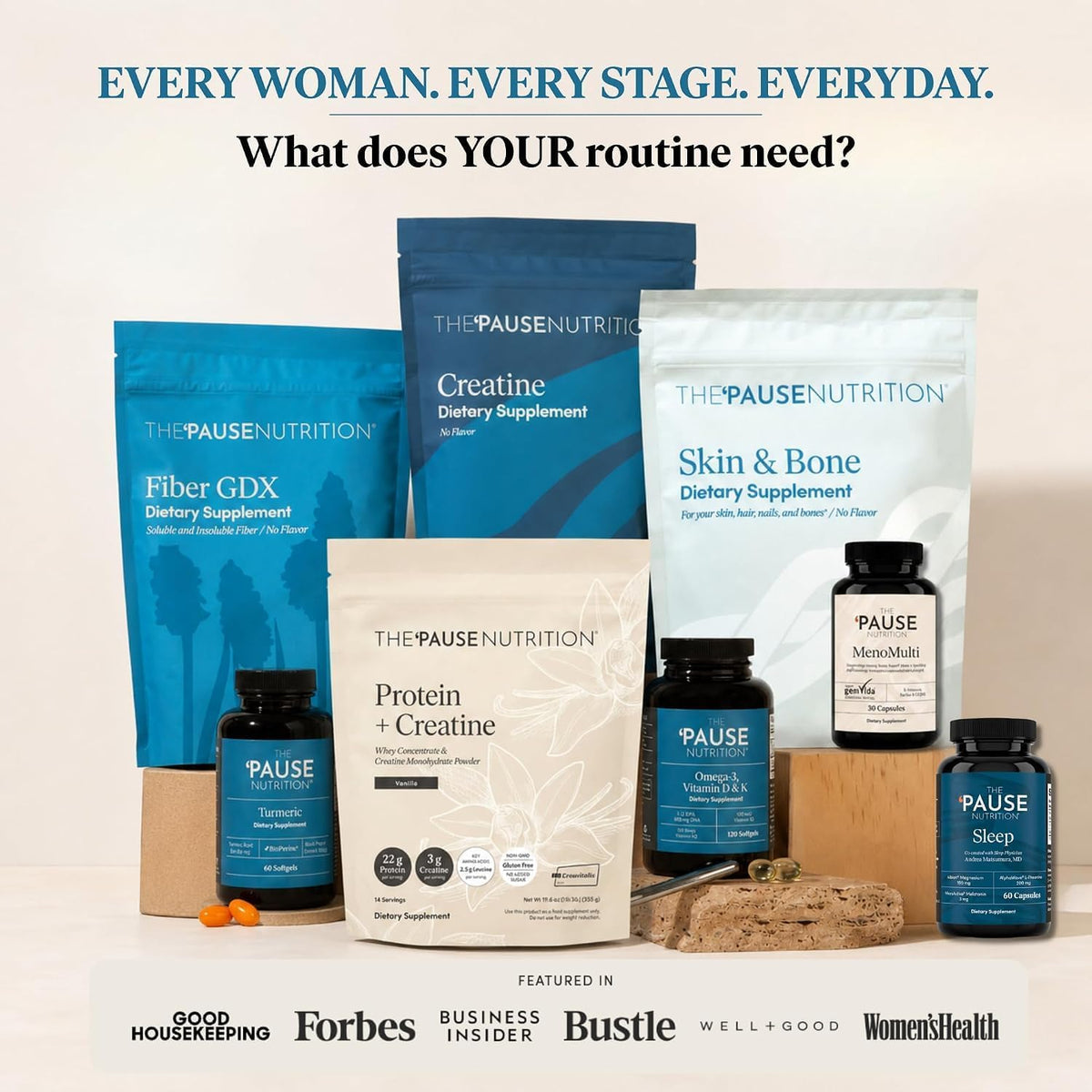 The 'Pause Life Skin & Bone Collagen Peptides + Hyaluronic Acid, 7.4 OZ | Verisol & Fortibone collagen peptides with hyaluronic acid & vitamin C. Gluten free. Supports skin, nails & hair health.