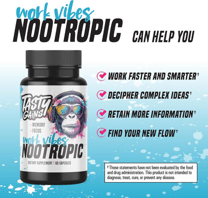 Nootropic Brain Supplement for Memory and Focus - Vitamin for Mental Health & Brain Health with L-Theanine, Rhodiola Rosea & Phosphatidylserine - Memory, Mental Clarity & Cognitive Improvement - 60 Ct