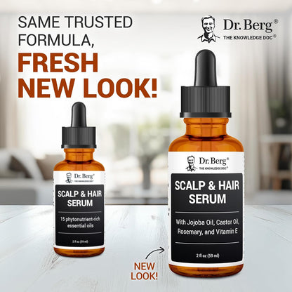 Dr. Berg Scalp & Hair Serum (Improved Formula) with Vitamin D3 & E - Clinically Tested, Paraben- and Sulfate-Free Hair Oil for Women & Men - Includes Rosemary Oil, Castor Oil & Jojoba Oil - 2 Fl oz