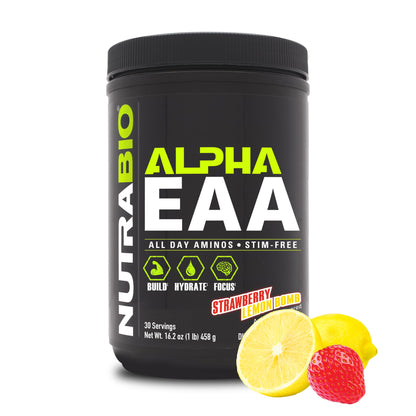NutraBio Alpha EAA - All-Day Amino Acids for Muscle Growth and Hydration - Essential Amino Acids with Nootropics & Adaptogens- Full Spectrum EAA BCAA Powder - 30 Servings - Strawberry Lemon