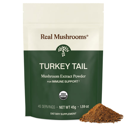 Real Mushrooms Turkey Tail Mushroom Powder – Organic Mushroom Extract for Daily Wellness Gut Harmony, & Energy Support with Beta Glucans – Vegan, Non-GMO, 45 Servings Functional Supplement