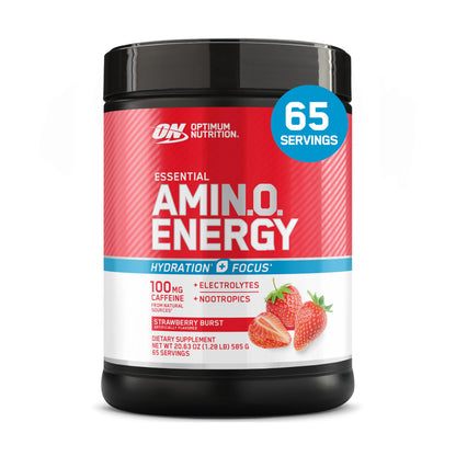 Optimum Nutrition, Amino Energy Powder Plus Focus, with Bcaa, Electrolytes, and Caffeine, Watermelon, 30 Servings | Contains BCAAs, Electrolytes, 100 mg Caffeine, 5g Amino Acids, Zero Sugar, Supports Hydration, Banned Substance Tested