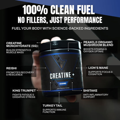 VEDGE Vanilla Protein Powder, Creatine Monohydrate, and Vegan Omega 3, Complete Vegan Performance Stack for Muscle Strength, Endurance & Recovery, Superfood Vitamin A, Vitamin C, and Amino Acids