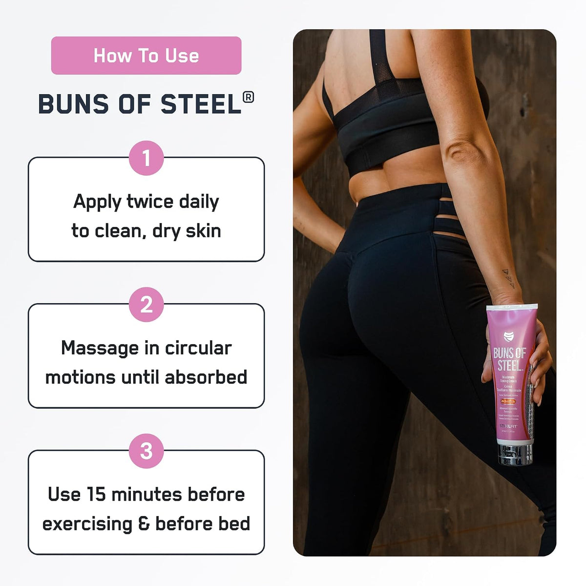 SteelFit Maximum Toning Cellulite Cream for Stretch Marks, Buns of Steel | Skin Firming & Tightening Body Lotion with Caffeine - Anti-Cellulite Remover Treatment for Booty, Thighs, Legs, & Glutes
