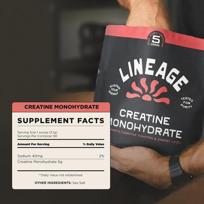Lineage Provisions Creatine Monohydrate with Sea Salt, 90 Servings | Micronized creatine powder for training & performance with no artificial ingredients.