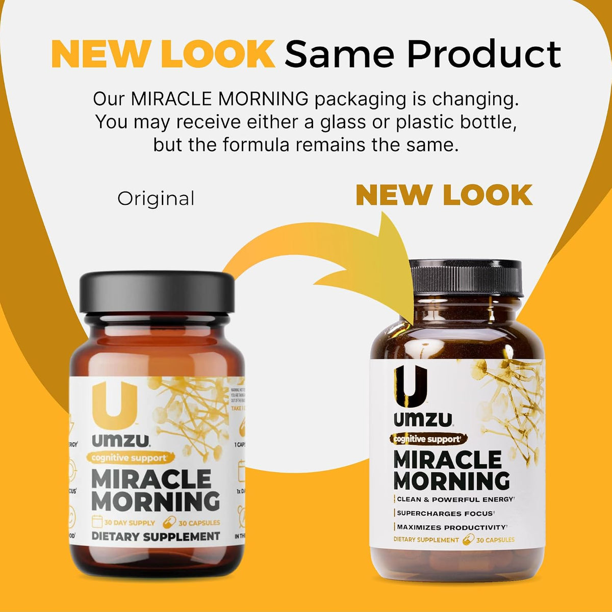 UMZU Miracle Morning Energy Support Supplement, 30 Day Supply | PurCaf Caffeine and Theacrine, Organic Ingredients, Morning Energy, Focus and Mood Support, Daily Energy and Focus Supplement