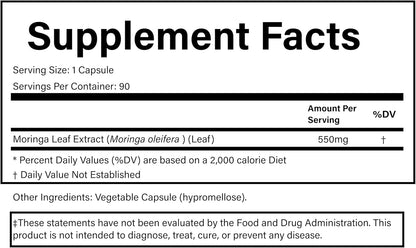 PURE® Moringa Extract 550 mg - 90 Vegetable Capsules - 10:1 Organic Leaf Extract - Nutrient Dense Superfood for Energy, Beauty, & Digestion - Non-GMO, Vegan, Made in USA
