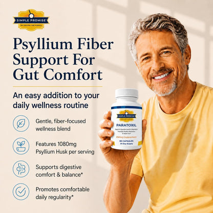 Paratoxil - Psyllium Husk Fiber Capsules for Gut Cleanse - Black Walnut | Gentle Fiber Supplement, For Digestive Comfort, With Slippery Elm and Chlorella, Two Capsules Daily, Vegan