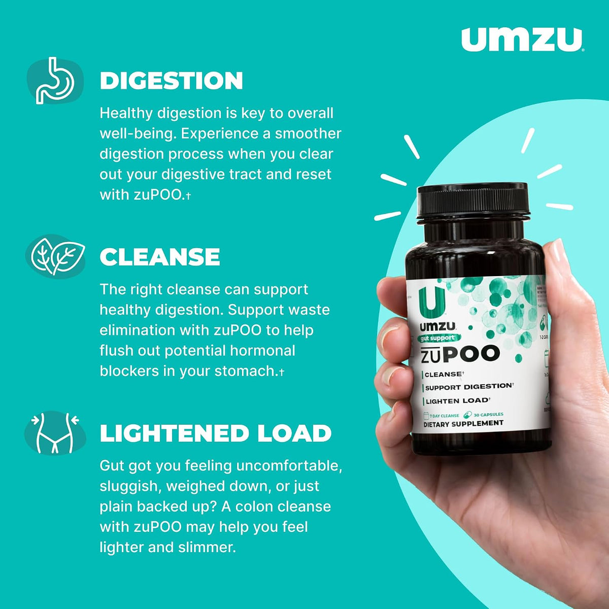 UMZU zuPOO Colon Cleanse Capsules, 30 Capsules | 7-Day Gut Cleanse Support, Cascara Sagrada, Magnesium Citrate, Natural Elimination, Digestive Balance, Vegan, Non-GMO