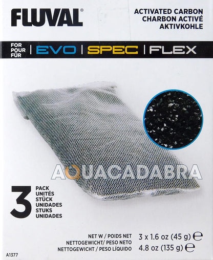 Fluval Spec/Evo/Flex Activated Carbon, Replacement Aquarium Filter Media, 3-Pack, A1377 | Replacement Aquarium Filter Media