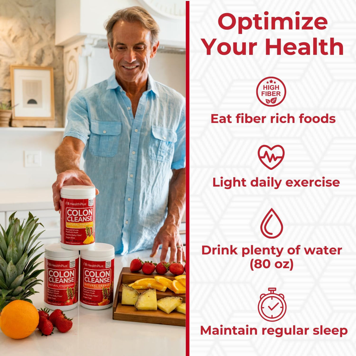 Health Plus Colon Cleanse Fiber Powder, Pineapple Flavor, 9 oz, 36 Servings | No artificial flavors; daily fiber with psyllium husk that supports natural detoxification and regularity