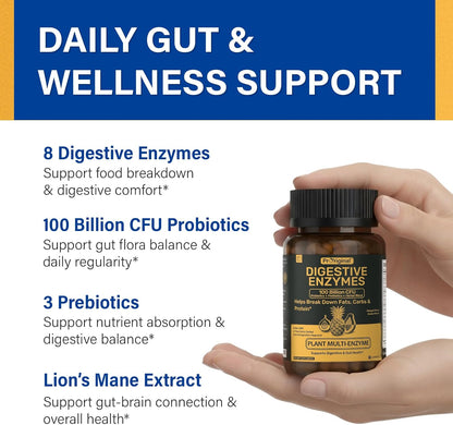 Women’s Probiotic & Digestive Enzymes Bundle – 100 Billion CFU Probiotic with Prebiotics, Cranberry & D-Mannose + Multi-Enzyme Complex – Supports Women’s Digestive, Gut, Vaginal & Urinary Health – Veg