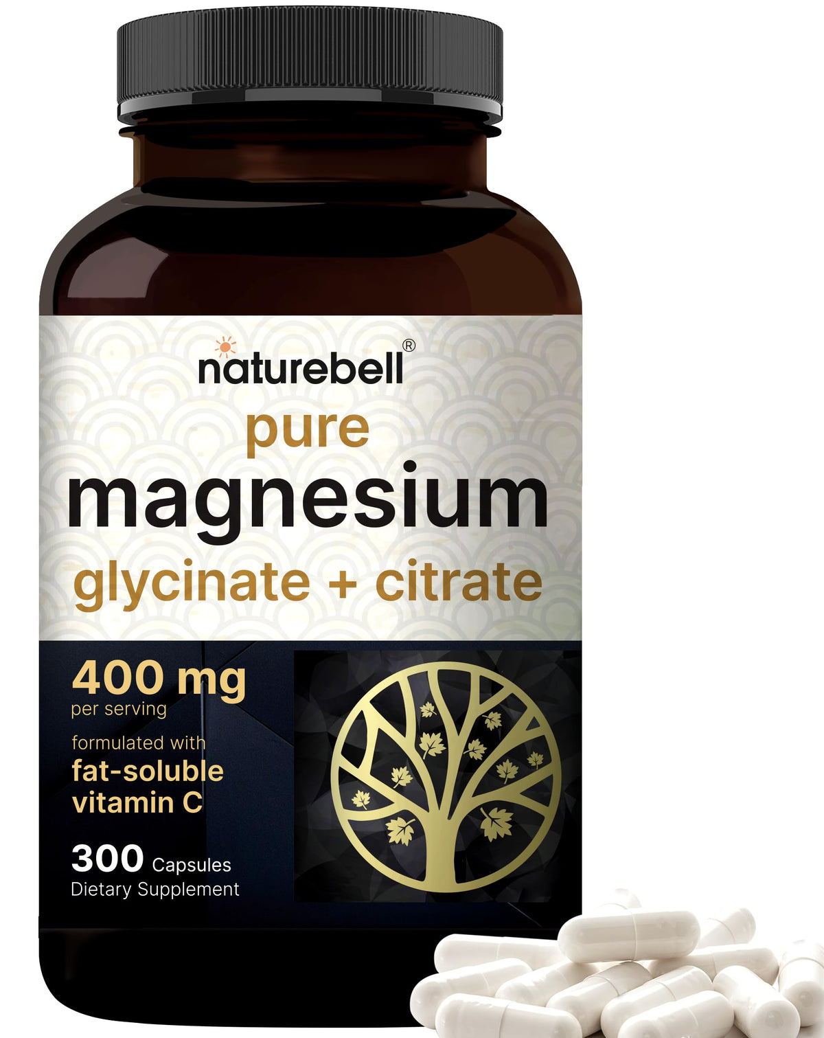 Magnesium Complex 400mg, 300 Capsules | Glycinate, Citrate | Chelated & Purified | Bone, Heart & Digestion Support | Non-GMO