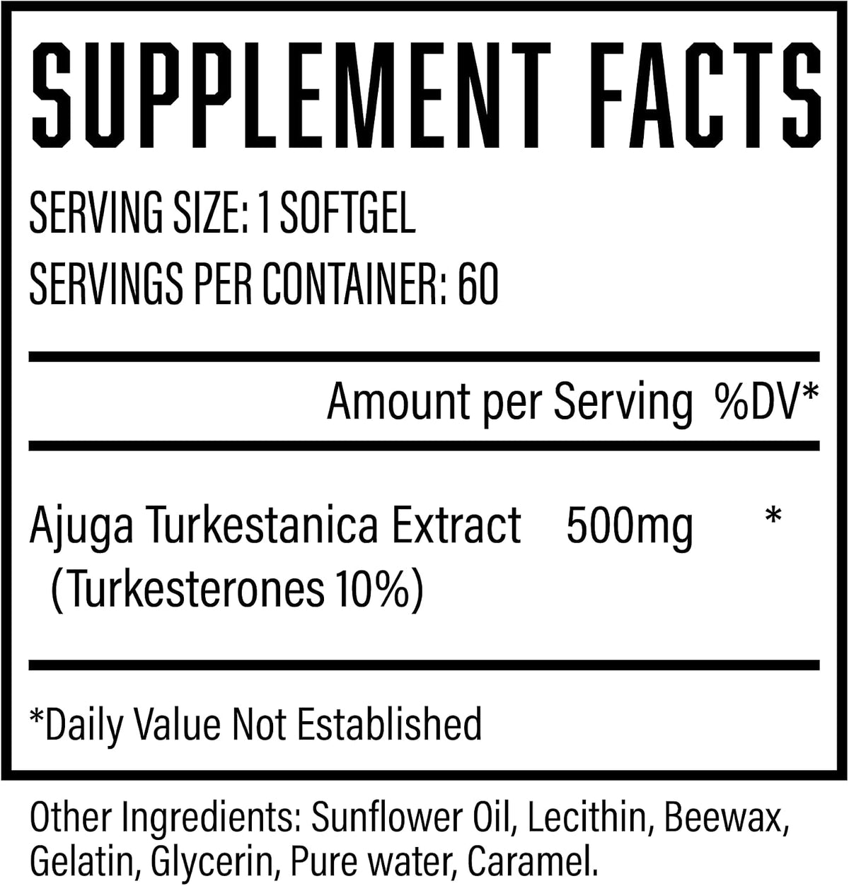 Turkesterone Supplement (500mg) Ajuga Turkestanica Extract, Improve Lean Muscle Mass, Exercise Performance, Improve Muscle Recovery with Our Softgel Absorption Technology (60 Softgels)