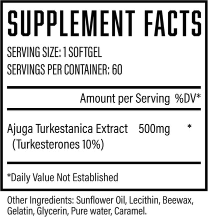 Turkesterone Supplement (500mg) Ajuga Turkestanica Extract, Improve Lean Muscle Mass, Exercise Performance, Improve Muscle Recovery with Our Softgel Absorption Technology (60 Softgels)