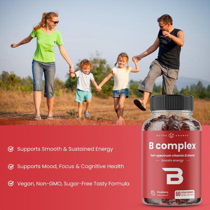 NutraChamps Vitamin B Complex Gummies, Vitamin B Gummies Boosts Energy, B Complex Vitamins B1, B2 (Riboflavin), B3 (Niacin), B5, B6, B7 (Biotin), B9 (Folic Acid), Methyl B12