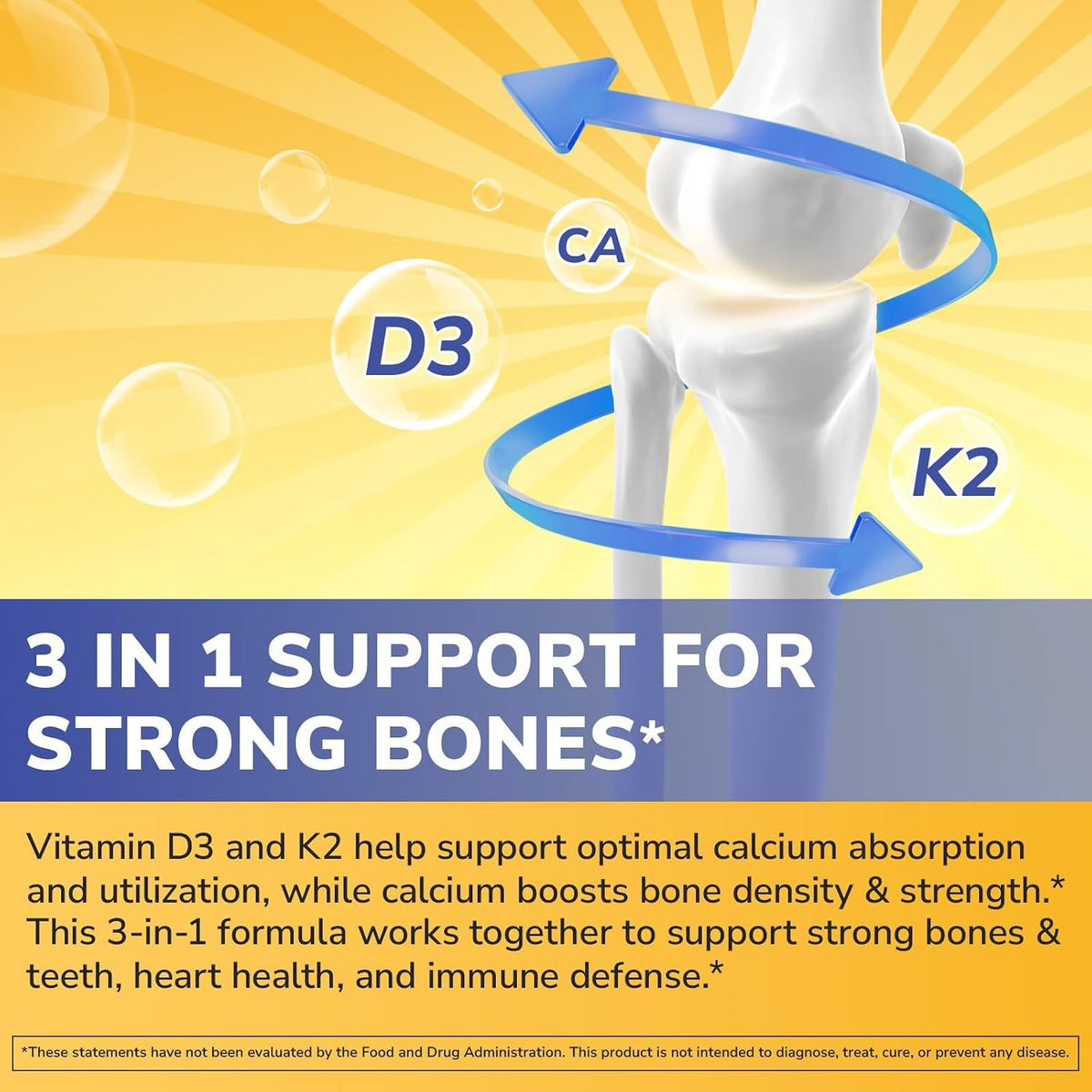 Vitalibre Vitamin D3 K2 + Calcium Supplements for Women & Men, 60 Tablets | Calcium 1200 mg with Vitamin D3 K2 5000 iu, High Absorption for Strong Bones, Teeth, Heart, Immune Health