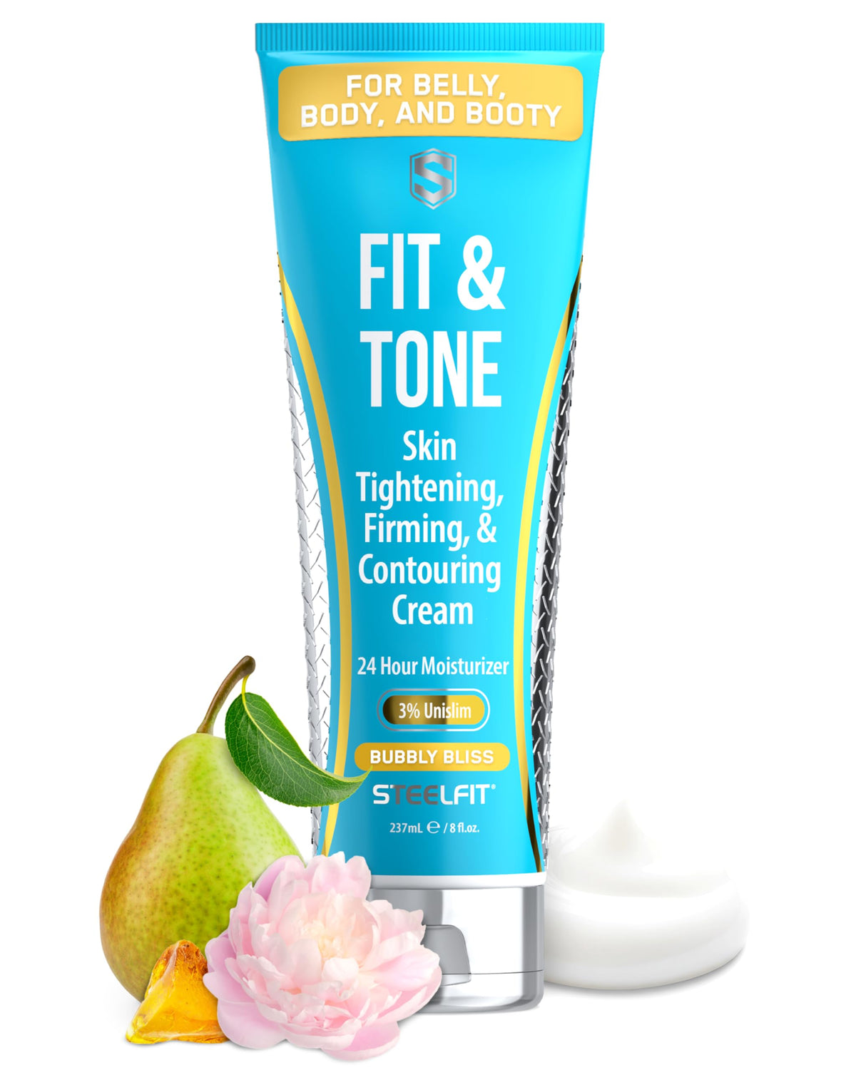 SteelFit Firming Body Lotion - Contouring & Skin Tightening Cream for Body | Firm & Tone Cellulite Remover for Legs Belly & Saggy Skin - Nourishing & Soothing with Shea & Cocoa Butter - Milk & Honey