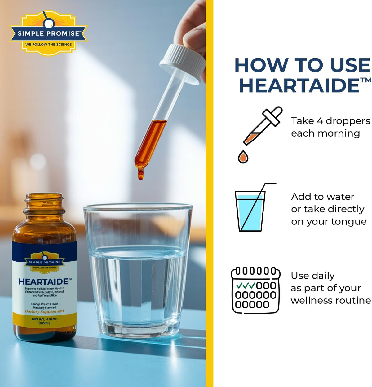 HeartAide - Red Yeast Rice with CoQ10 Liquid Drops - Cholesterol Support | Liquid Heart Drops, Cardiovascular Support, Fermented Rice Extract, Easy Once-Daily Dropper, Orange Cream, 4 fl oz