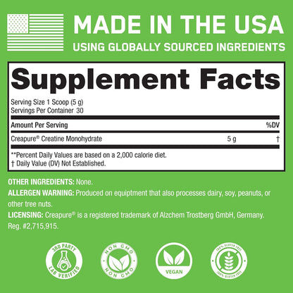 SteelFit Creapure Creatine Monohydrate Powder, Unflavored, 30 Servings | German Creatine Powder for Men, Women - Gym Workout Nutritional Supplements for Muscle Gain, Brain Health & Strength Building