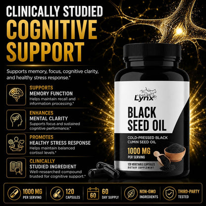 Leaping Lynx Black Seed Oil 1000mg – Cold-Pressed Nigella Sativa Softgels for Immune, Heart, Joint & Skin Health | 120 Softgels (60-Day Supply) | Non-GMO, Cold Pressed Black Cumin Seed Oil