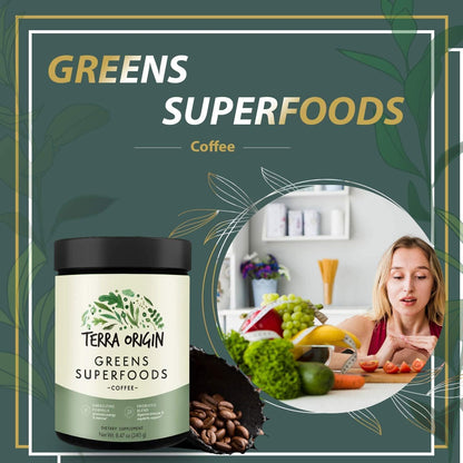 TERRA ORIGIN Superfoods Greens Blend | Organic Vegetable Supplement with Tumeric, Milk Thistle, Green Tea, Chlorella | Non-GMO, Gluten-Free, Vegan | Coffee | 30 Servings